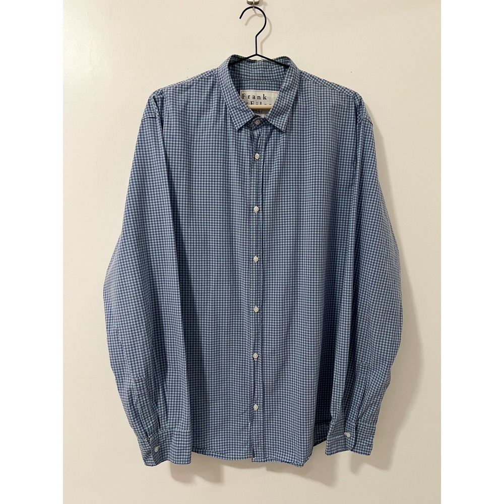 Frank & Eileen Paul Mens XXL Gingham Check Button‎ Down Shirt Blue Purple Italy